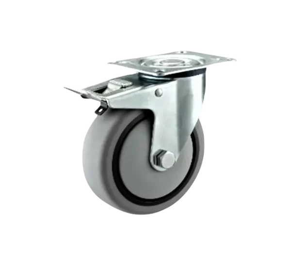 ROTAR LTDA. Rueda Goma Gris Placa Giratoria con Freno