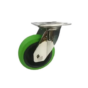 ROTAR LTDA. Rueda GREEN Banda Goma TPR Núcleo Poliamida, Placa Giratoria, Acero Inoxidable 304 Grado Quirúrgico.