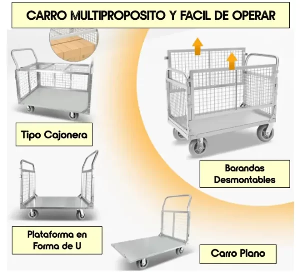 Carro Plegable 900 Kg<br> Plataforma Antideslizante <br> con Barandas<br> <br> - Imagen 5
