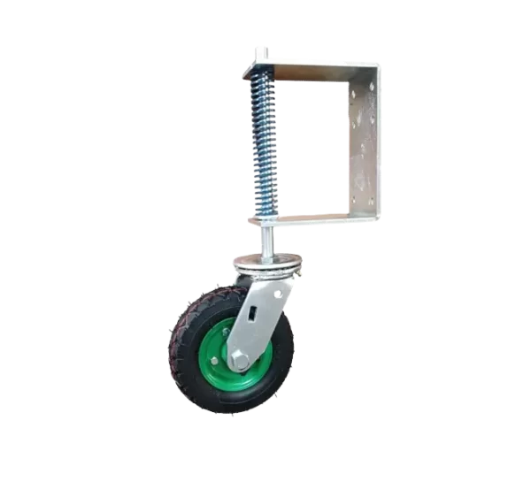 ROTAR LTDA. Rueda Portón 160 mm 250 Kg Placa Giratoria con Resorte. Banda Neumática.