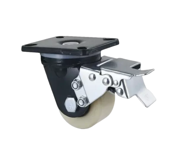 ROTAR LTDA. Rueda RHINO Banda Nylon MC Placa Giratoria con Freno. Diámetro 75 mm, Capacidad de Carga 600 Kg