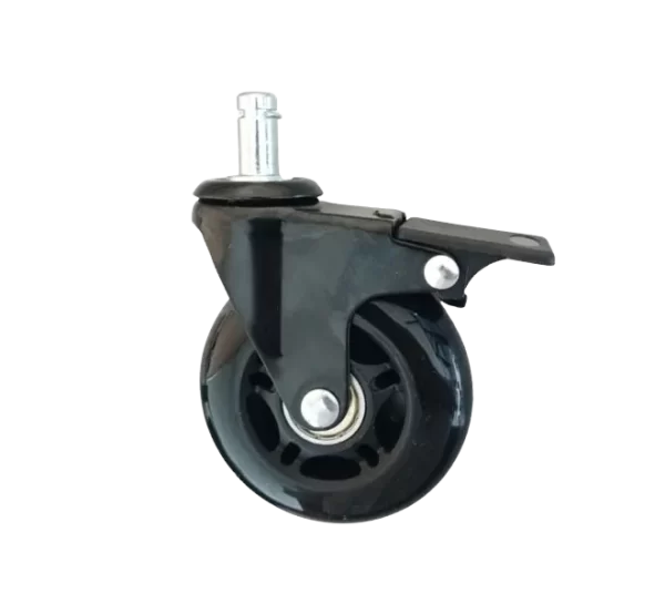 ROTAR LTDA. Rueda Banda PU Negro Núcleo PP Diámetro 75 mm Carga 50 Kg Placa Vástago Pasante Giratoria con Freno.