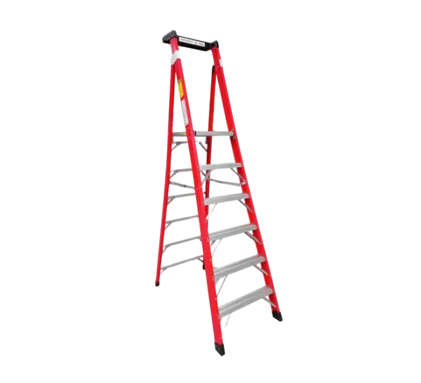 ROTAR LTDA. Escalera de Tijera de Fibra de Vidrio, 6 Peldaños con Plataforma de Trabajo.