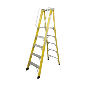 ROTAR LTDA. Escalera de Tijera Fibra de Vidrio y Aluminio. Carga 130 Kg. 5 Escalones y Plataforma. Pasamanos de Seguridad.
