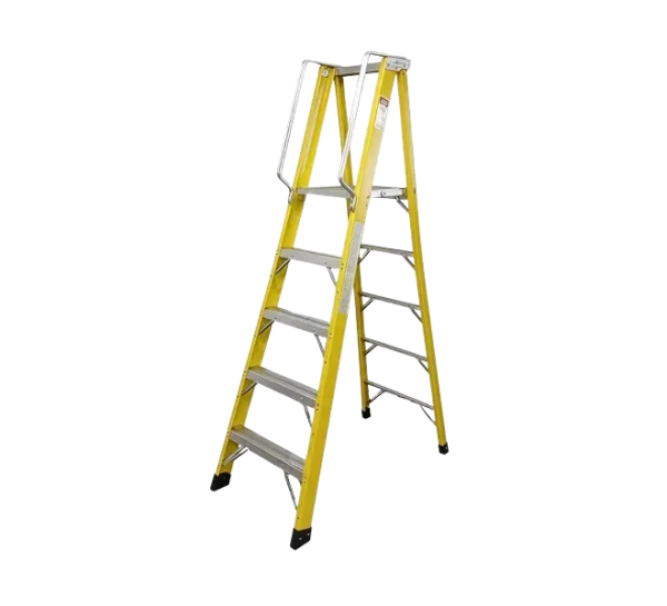ROTAR LTDA. Escalera de Tijera Fibra de Vidrio y Aluminio. Carga 130 Kg. 5 Escalones y Plataforma. Pasamanos de Seguridad.