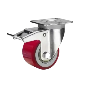 ROTAR LTDA. Rueda NANO Poliuretano Hierro Fundido Placa Giratoria. Freno Total. Diámetro 80 mm Carga 300 Kg.
