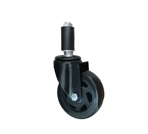 ROTAR LTDA. Rueda BLACKRAY Banda PVC Negro Núcleo PA Negra Placa Giratoria Perno Pasante M12 Vástago de Goma 28 mm Diámetro.
