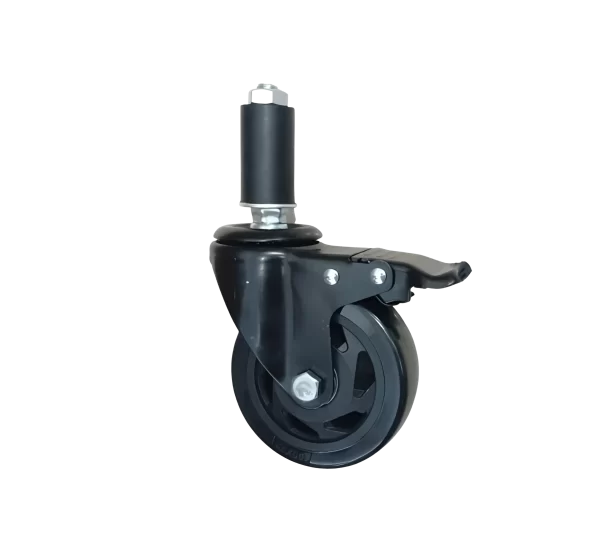 ROTAR LTDA. Rueda BLACKRAY Banda PVC Negro Núcleo PA Negra Placa Giratoria Perno Pasante M12 Vástago de Goma 28 mm Diámetro.